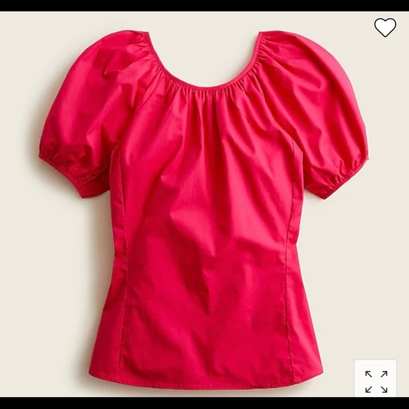 NWT-J.Crew V-back puff-sleeve stretch cotton poplin top in Wild Hibiscus - Picture 3 of 6